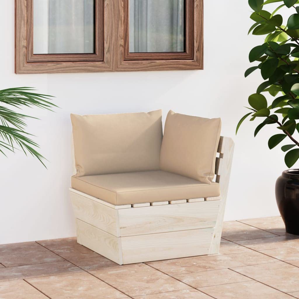 Canapé d'angle à palettes de jardin en épicéa imprégné avec coussins d'extérieur