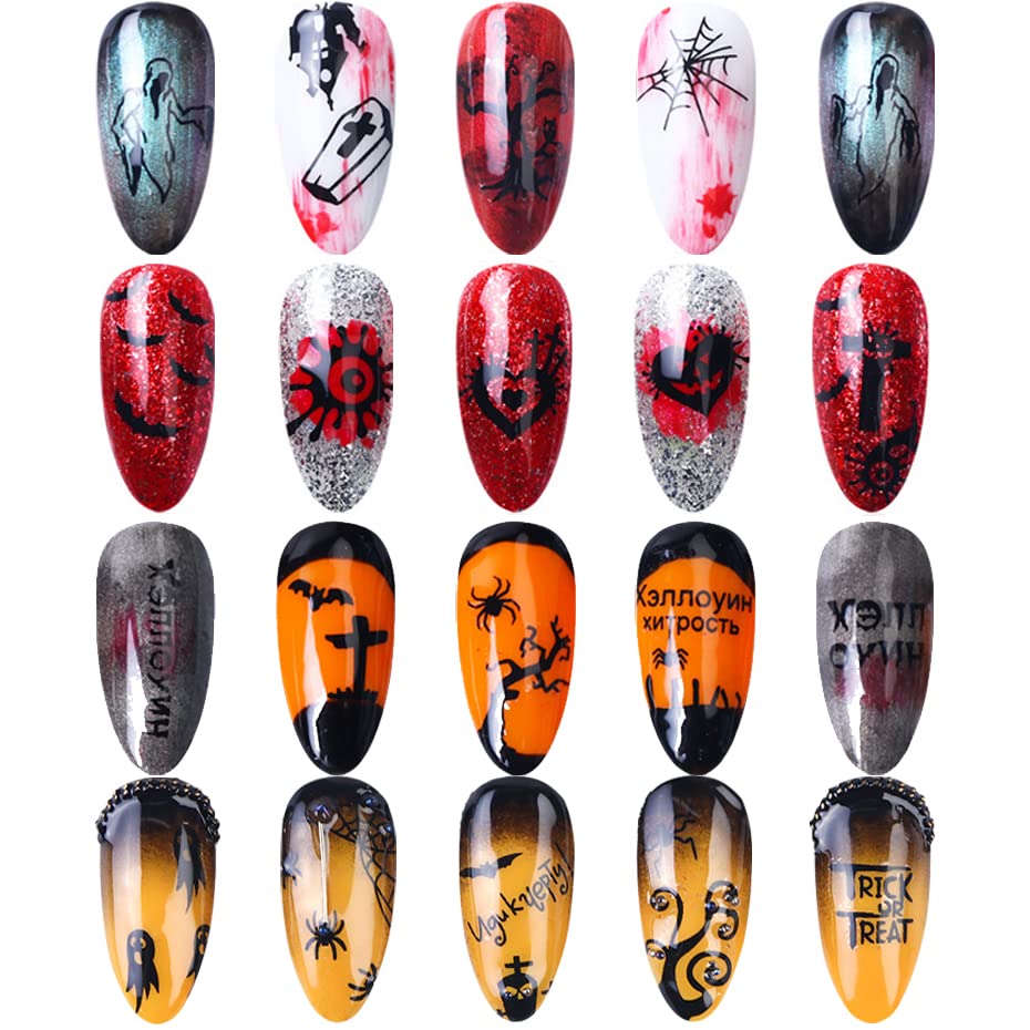 Miniatura 5 de TailaiMei 9 Hojas de Pegatinas para Uñas de Halloween, Calcomanías de Arte de Uñas Negras Autoadhesivas para Decoraciones de Uñas de Terror DIY