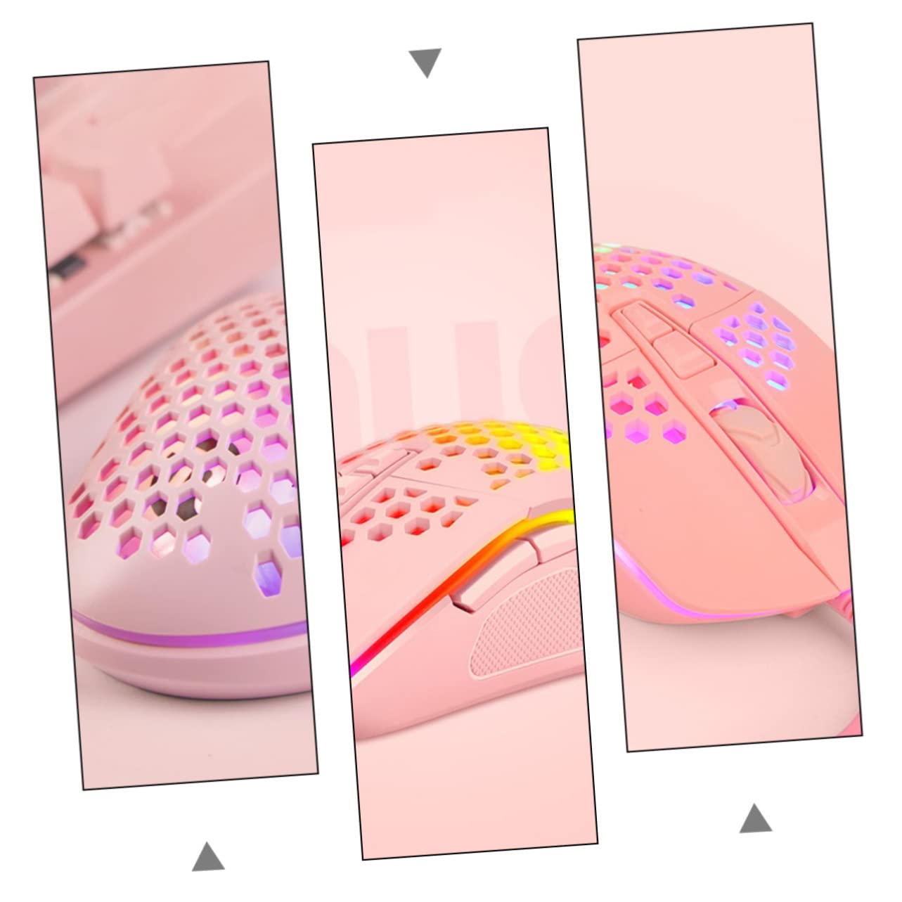 3 pezzi mouse da gioco cavo tablet for bambini retroilluminazione meccanica laptop cool gaming lap desk mouse cablato retroilluminazione a nido d'ape V9 rosa plastica mouse meccanico computer / 309