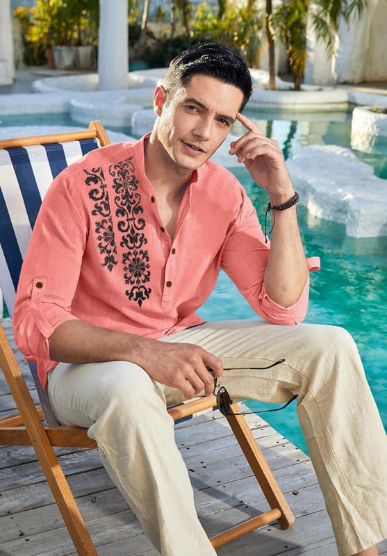Image of Macsivo Cotton Blend Solid Casual Short Kurta for Men Long Sleeve Mandarin Collar Stylish Shirt Kurta for Men