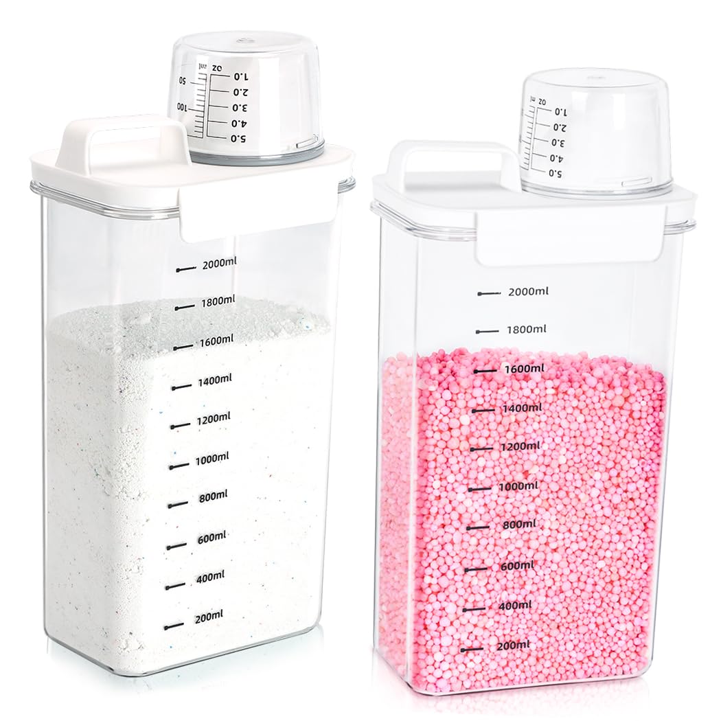 Tokokimo Pack of 2 Washing Powder Storage, Laundry Powder Storage Detergent Dispenser, Laundry Room Organization Container for Fabric Softener Scent Booster, 2300ml / 2pcs