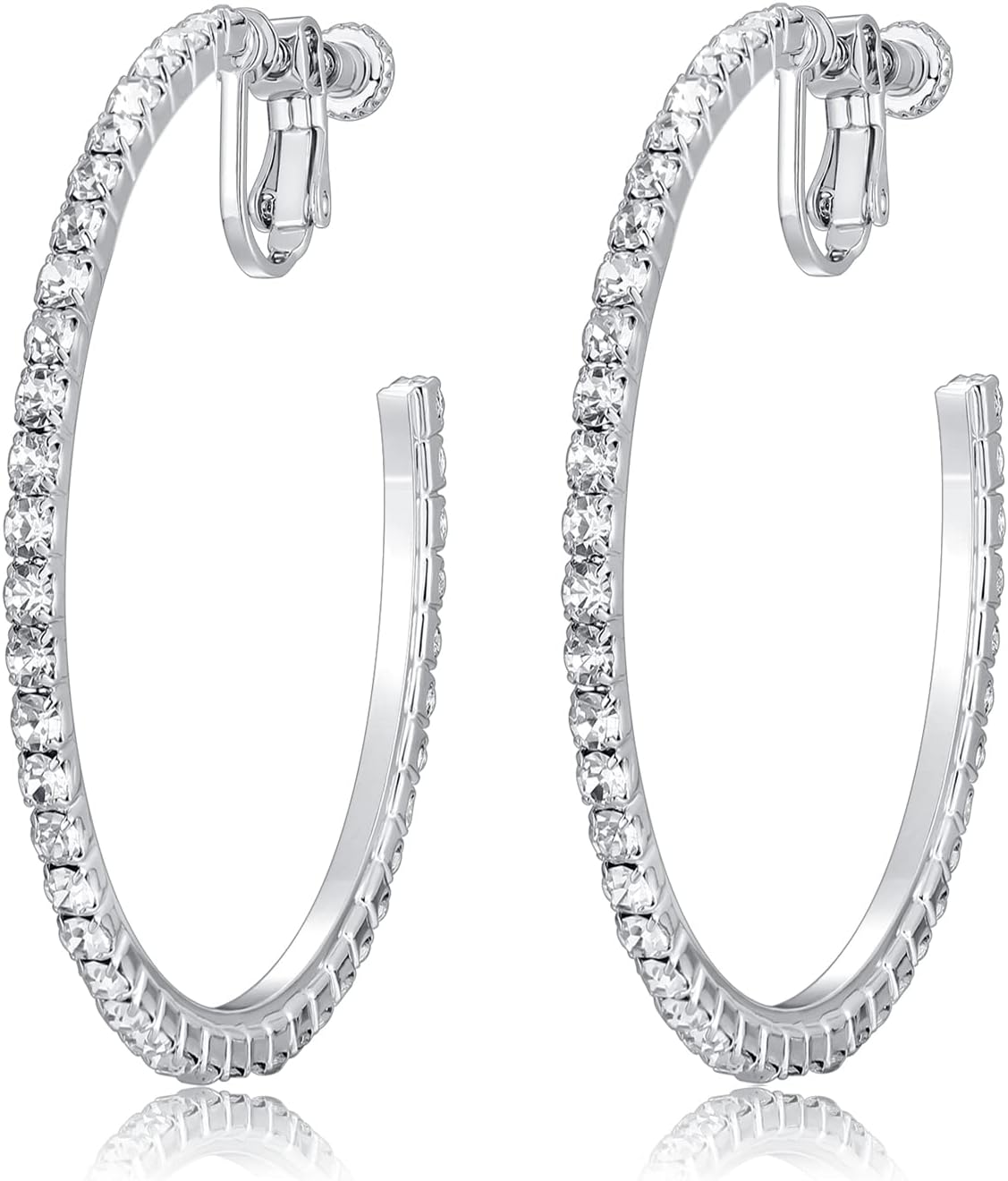 LAXPICOL Fashion Sparkly Austrian Circle Hoop Earrings Clip On Earrings For Women No Piercing Earrrings