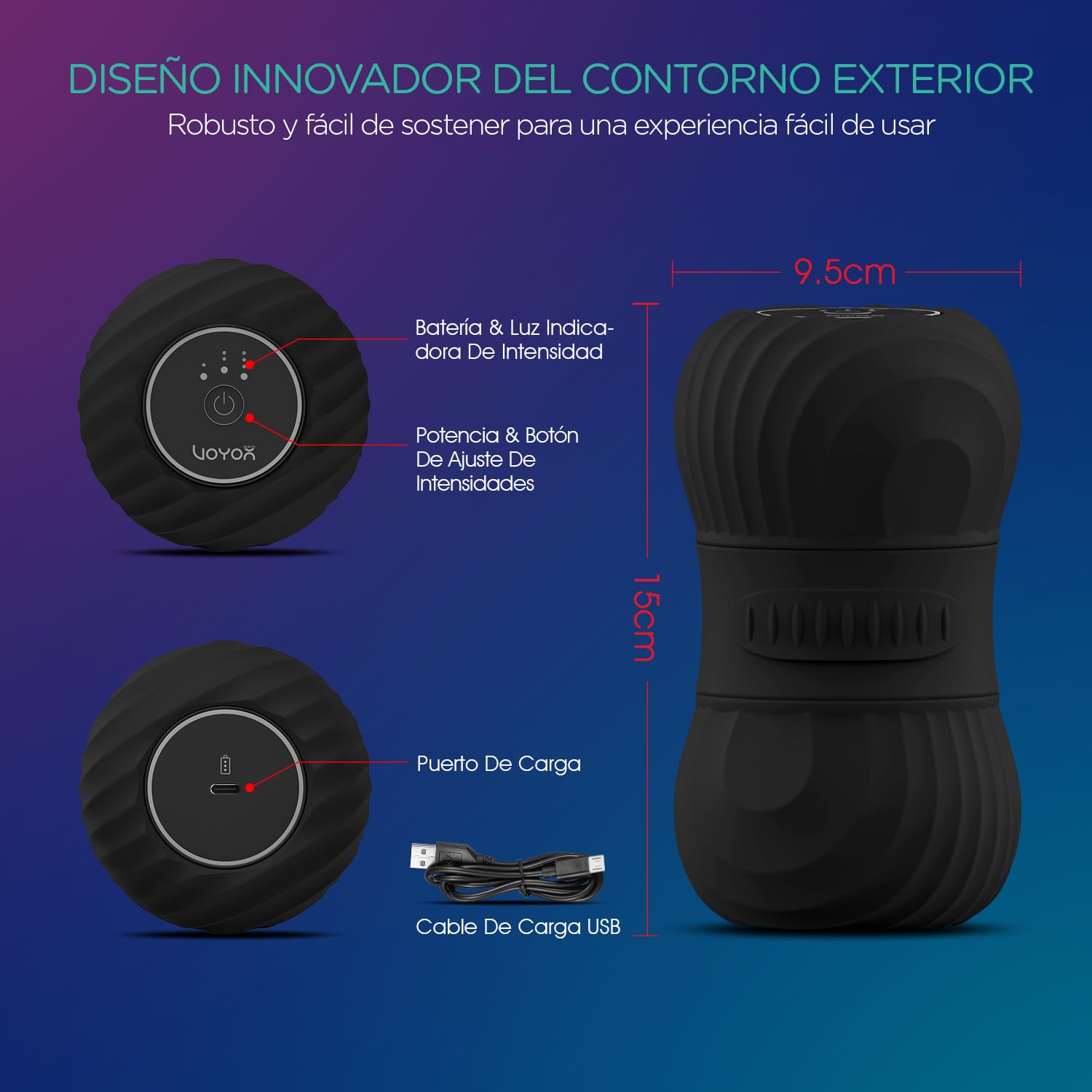 Bola de Masaje Vibratoria de Maní, Masaje de Punto de Activación de Tejido Profundo Para Liberar la Tensión y el Dolor Muscular, Portátil y Recargable para Yoga Fitness, MB300 Negro