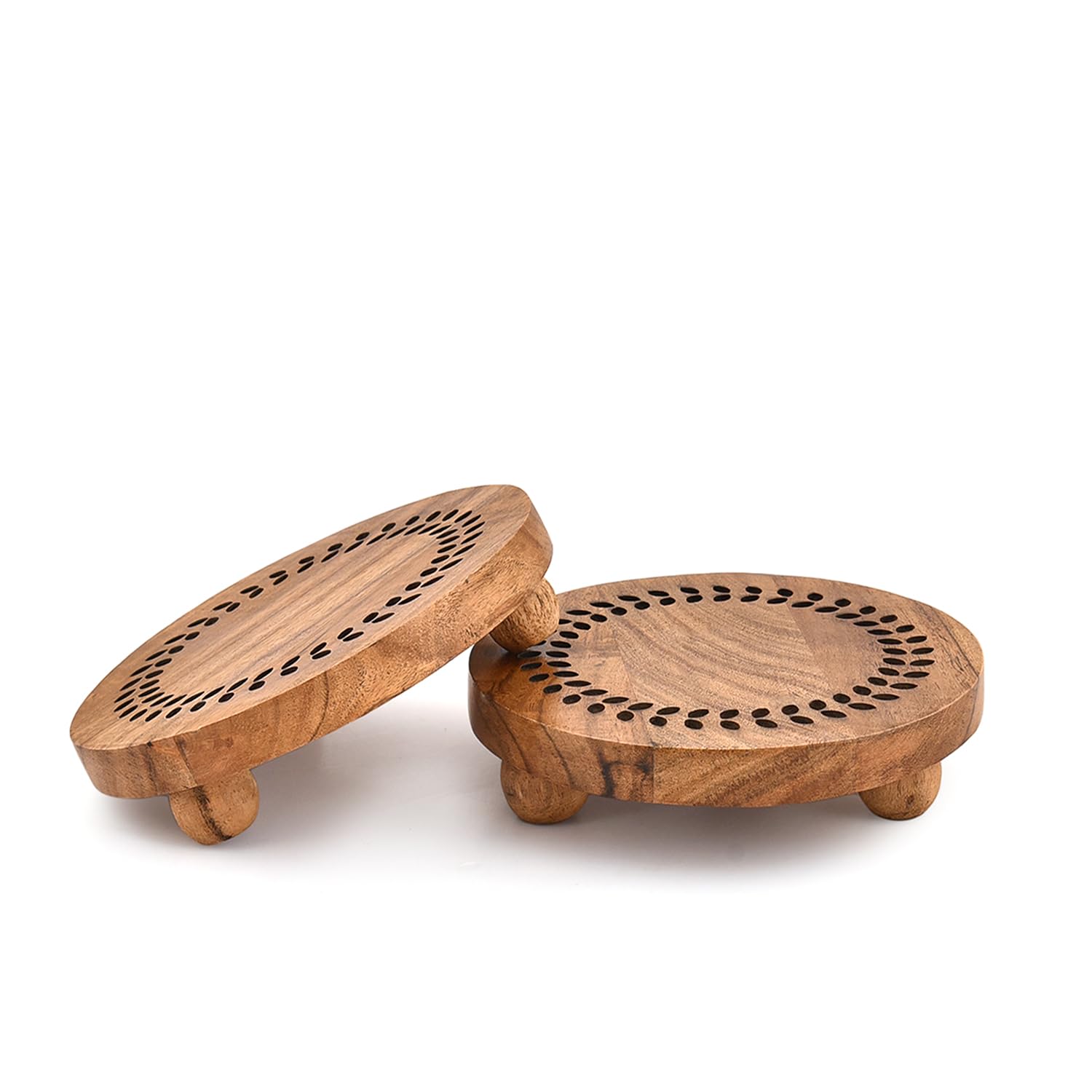 Lot de 2 supports ronds en bois d'acacia pour savon, plantes ou décorations pour intérieur et extérieur (15,2 x 15,2 x 3,8 cm)