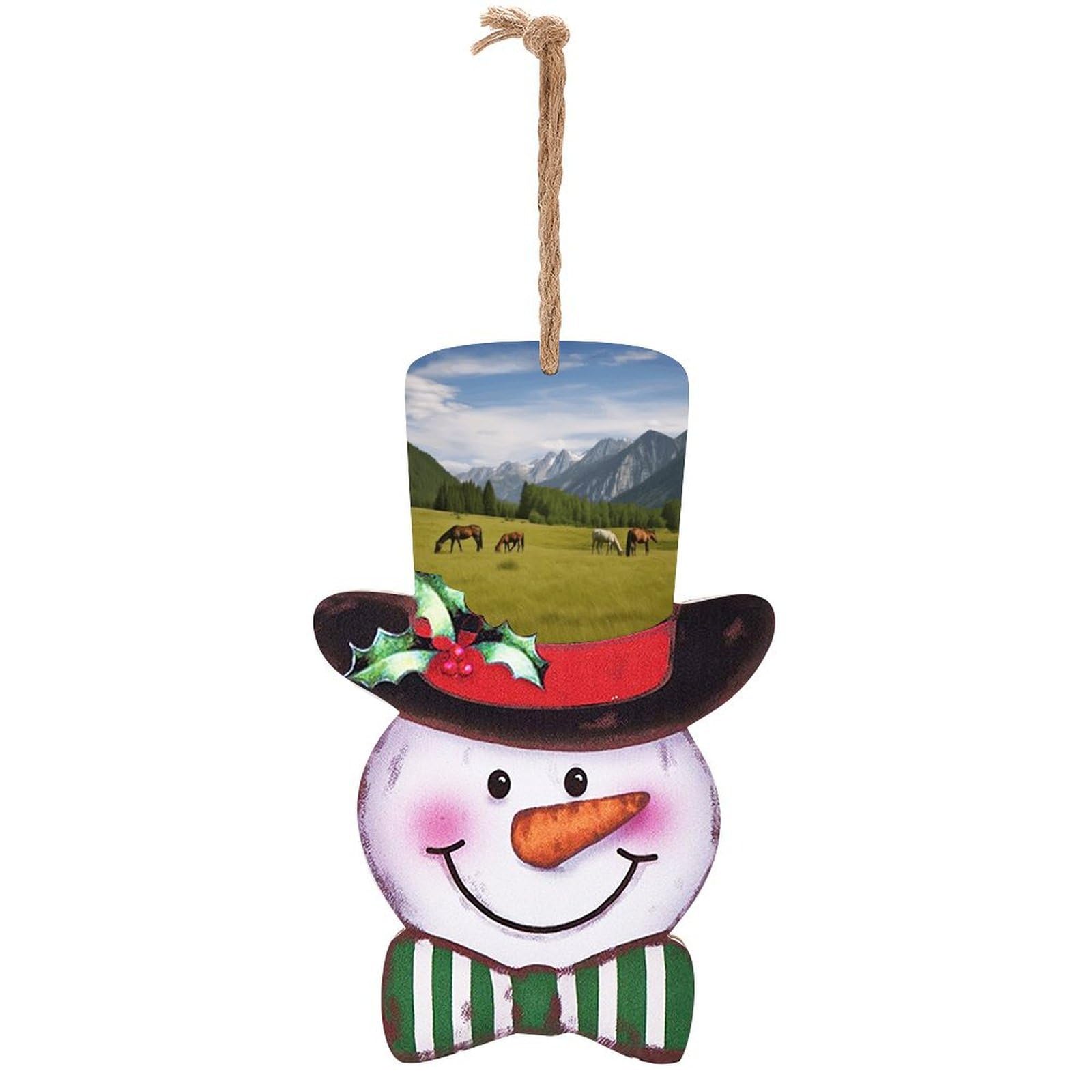 Panneau en bois bonhomme de neige et chevaux pour décoration de Noël