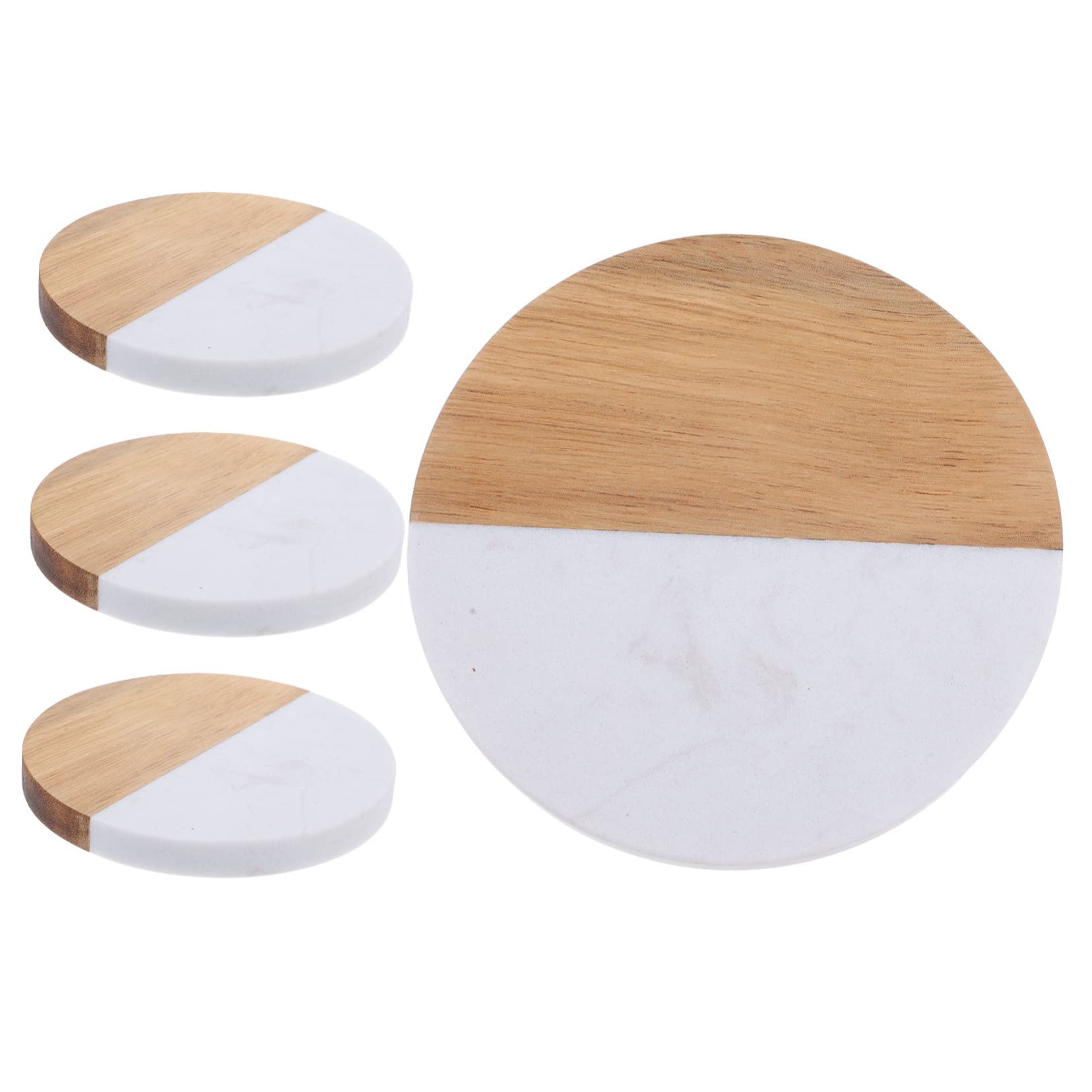 Posavasos de Mármol y Madera 4 Piezas Aislamiento Térmico | Protección para Mesa, Uso Diario y Oficina, Diseño Único y Estilizado, Formato Práctico para Tazas