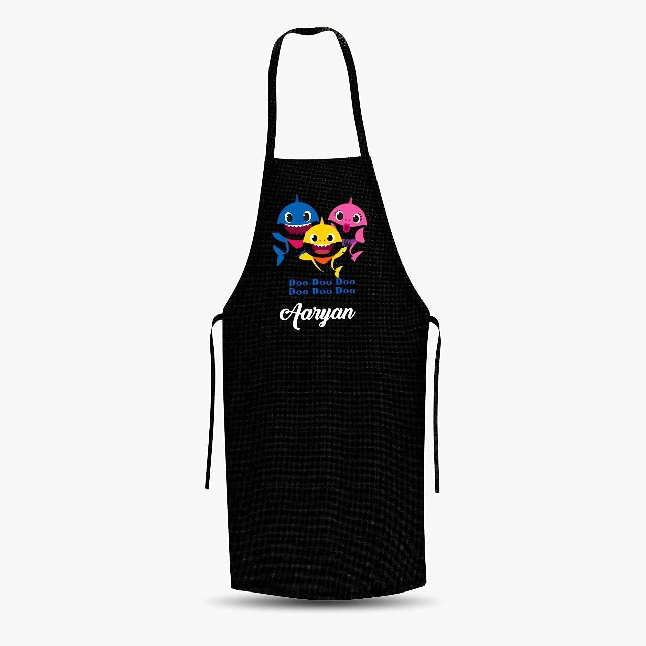 Mom's Charm Personalized Apron for Chef/Artist/Baker/Painter - Baby Shark Apron - Free Size - Custom Name/Design - Black - Canvas