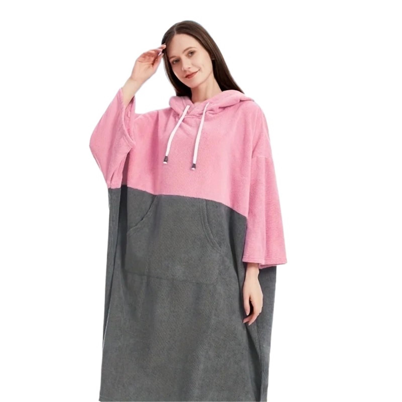 Serviette de Plage à Capuche for Adultes - Peignoir séchage Rapide avec Motif Patchwork Surf Change Poncho pour Le Surf, la Natation(Pink)