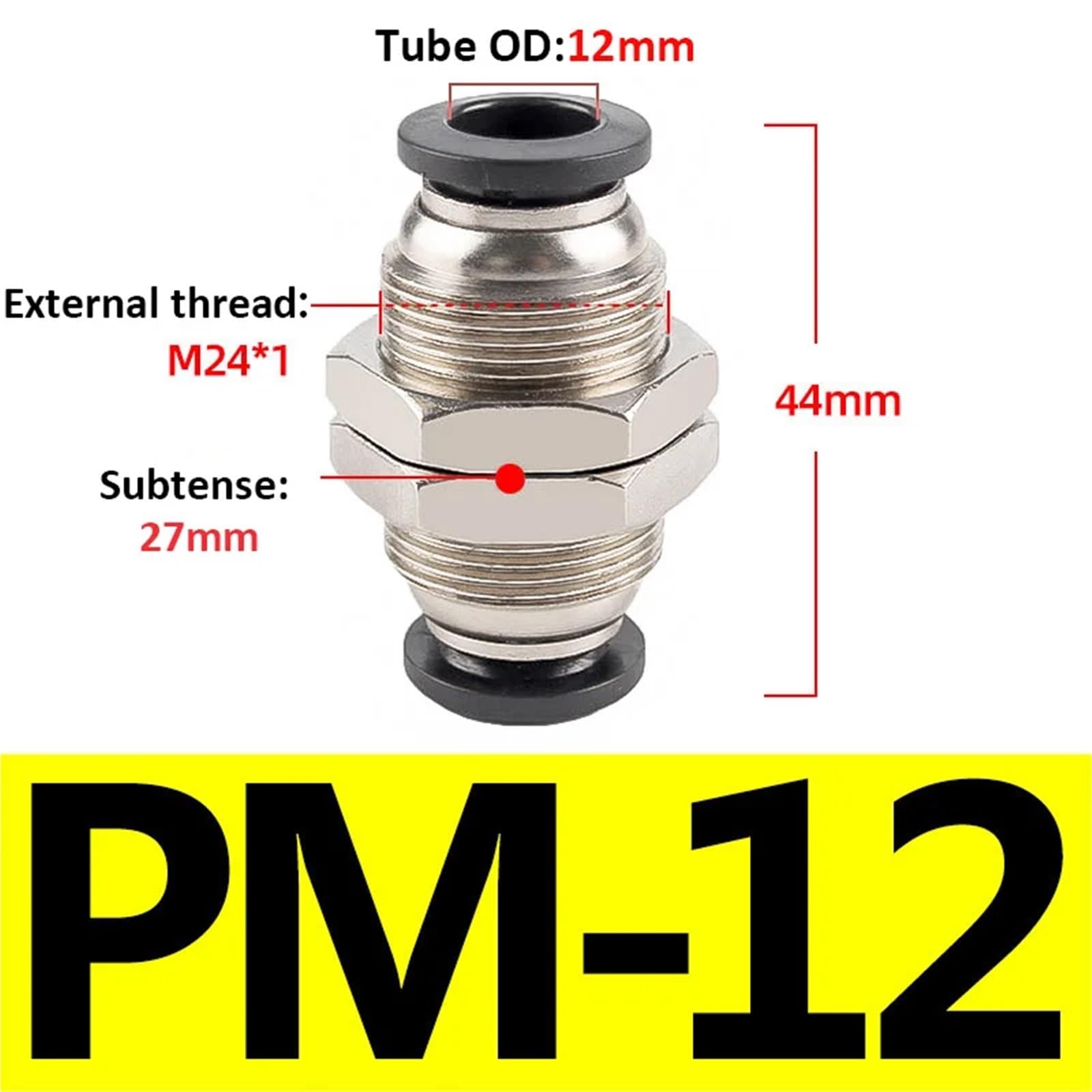 1 raccordo pneumatico PM per tubi ad aria, raccordi rapidi per tubi flessibili da 4 mm 6 8 10 12 mm (12 mm (nero))