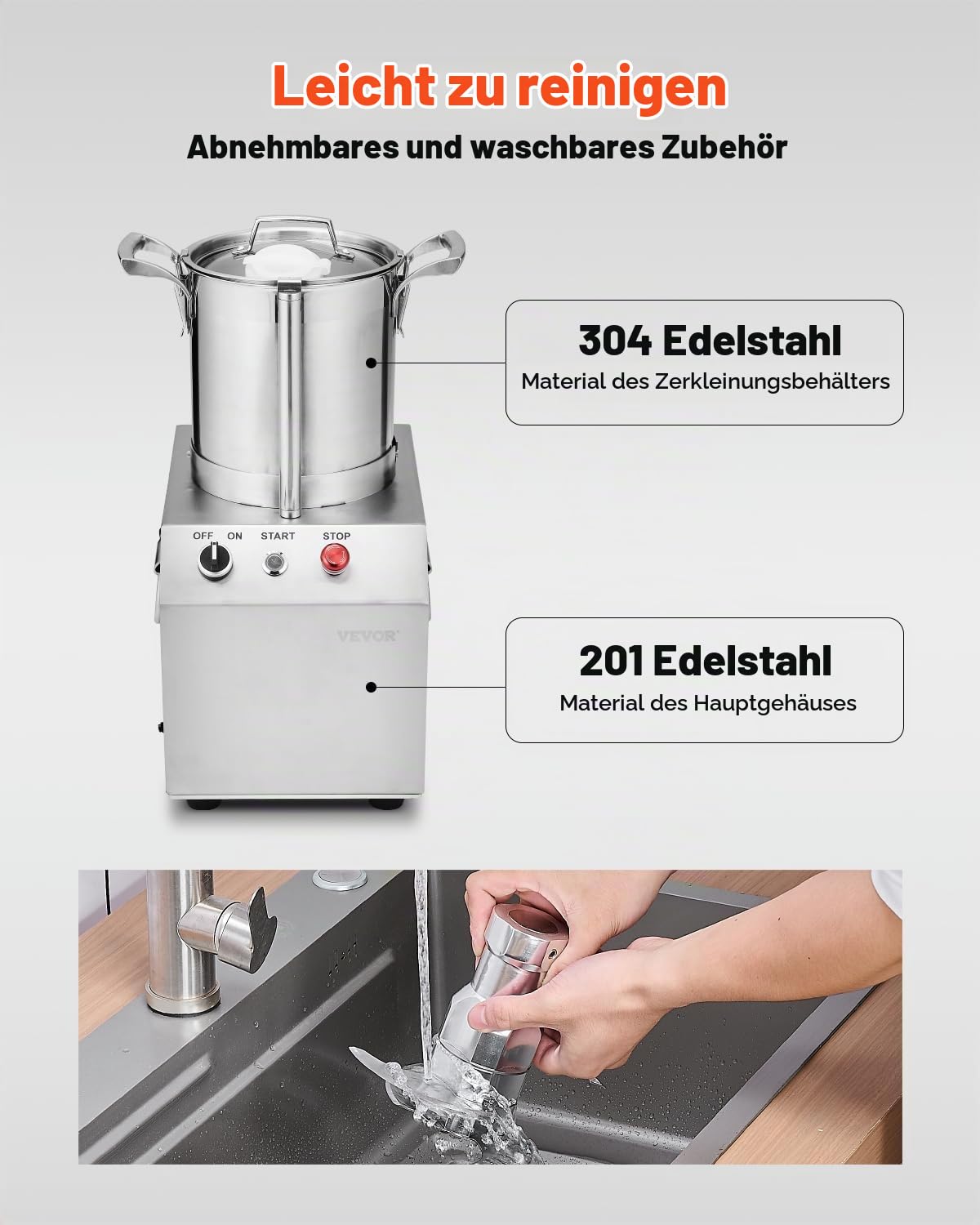 VEVOR Küchenmaschine Gemüsezerkleinerer, 4 L Küchenmaschine aus lebensmittelechtem Edelstahl mit 2 zusätzlichen S-Kurvenklingen, multifunktional zum Zerkleinern von Gemüse Obst Getreide Nüssen