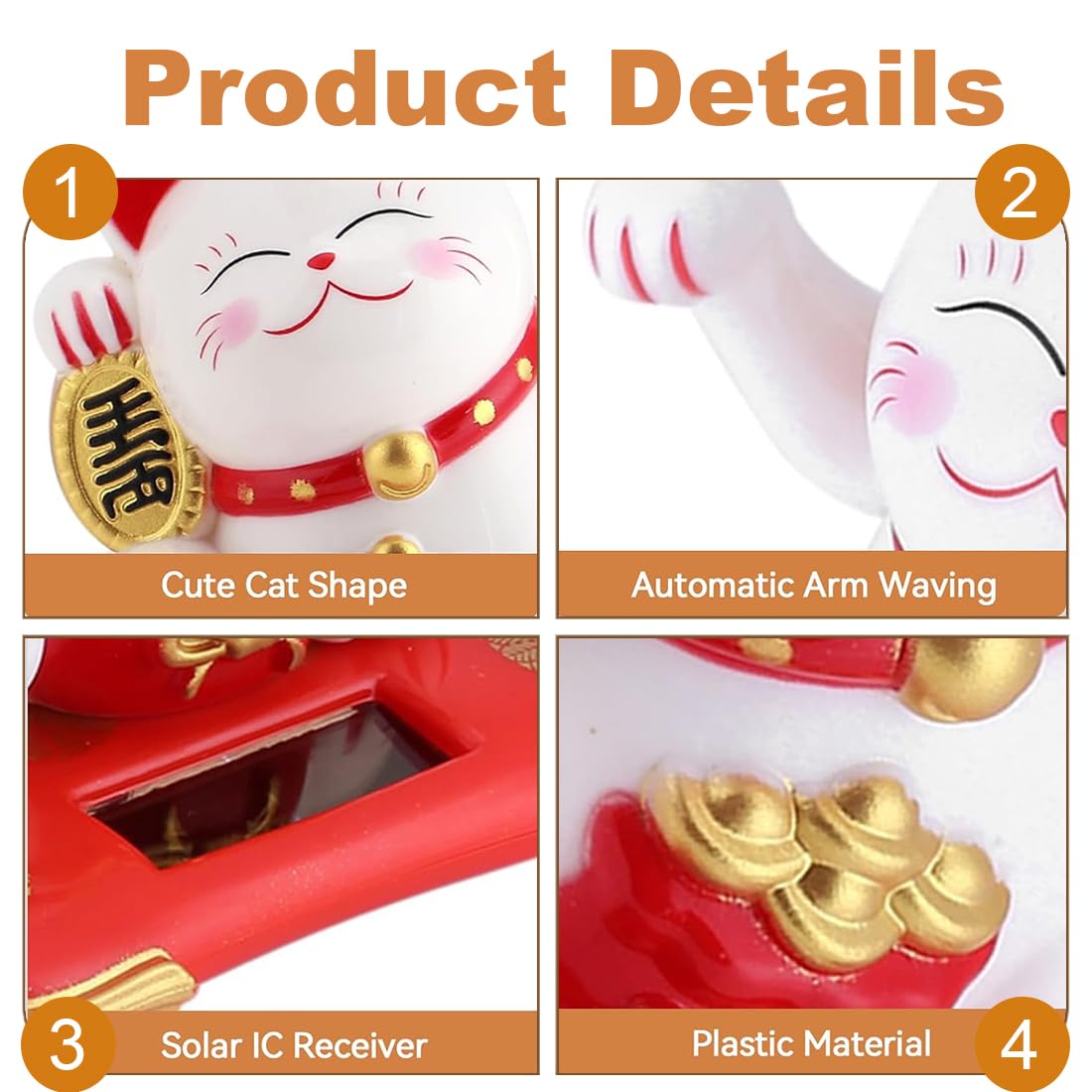 1 pezzo Gatto Cinese Portafortuna Maneki Neko Lucky Cat, Gatto di Benvenuto ad Energia Solare, Maneki Neko Originale, Oggetti per la Casa, Home Display Car Decor (Bianco)