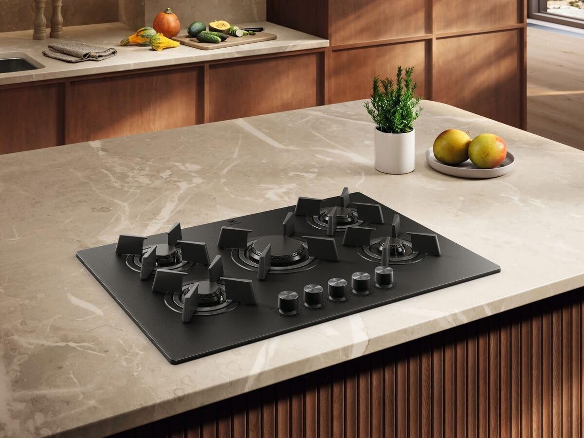 KGG753723L - Piano Cottura 5 Fuochi Gas 75 cm in Vetro Nero