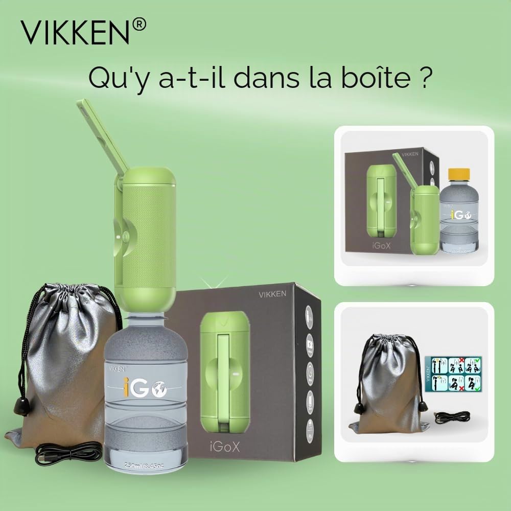 VIKKEN® iGo-X 250 ml Bidet Portable de Voyage Électrique Rechargeable USB-C, Douchette Intime Mobile, Hygiène Intime pour Femme & Homme, Vert
