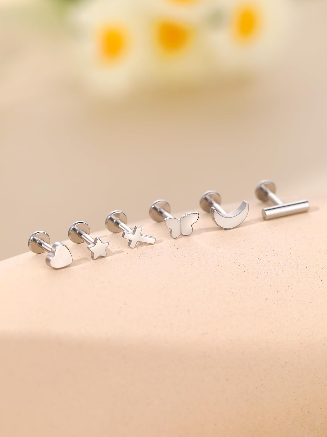 Xpircn Flat Back Stud Earrings 14K Gold Plated Internally Threaded CZ Stud Piercing Jewelry for Tragus Helix Cartilage Conch Nose Hypoallergenic Lip Labret Medusa Piercing 18G 6mm 8mm - Image 5