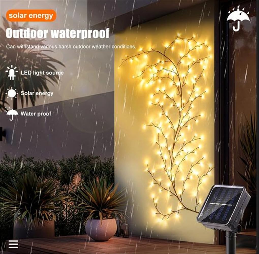 72LEDS 4.7Ft ，96LEDS 5.9t Solar Willow Vine Light for Outdoor Wall Balcony Garden Decor, Solar String Fairy Light Waterproof (96LEDS 5.9t)