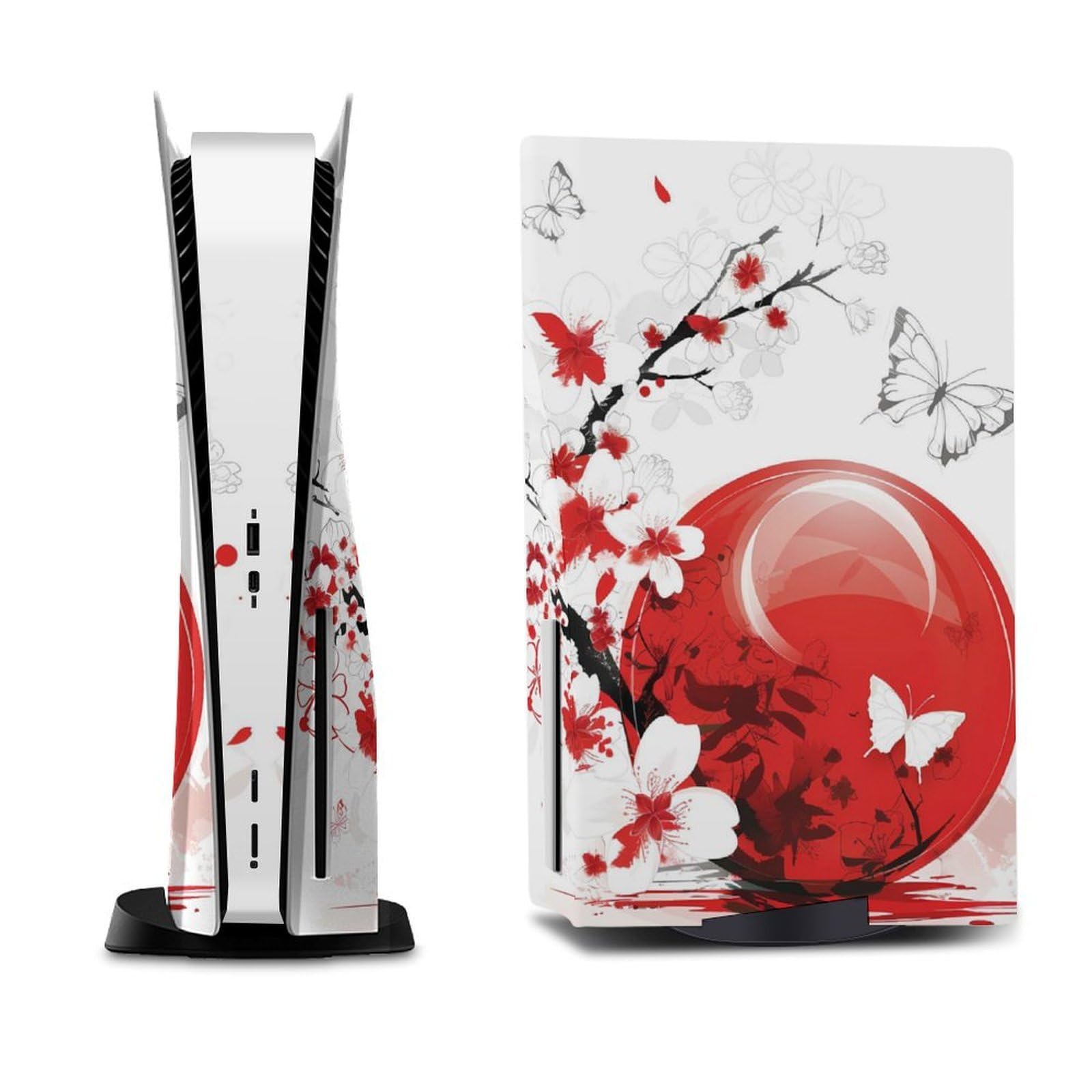 Cherry Blossom PS5 Skin Konsole und Controller Zubehör Cover Skins Anime Vinyl Cover Aufkleber Full Set für Playstation 5 Disc Edition