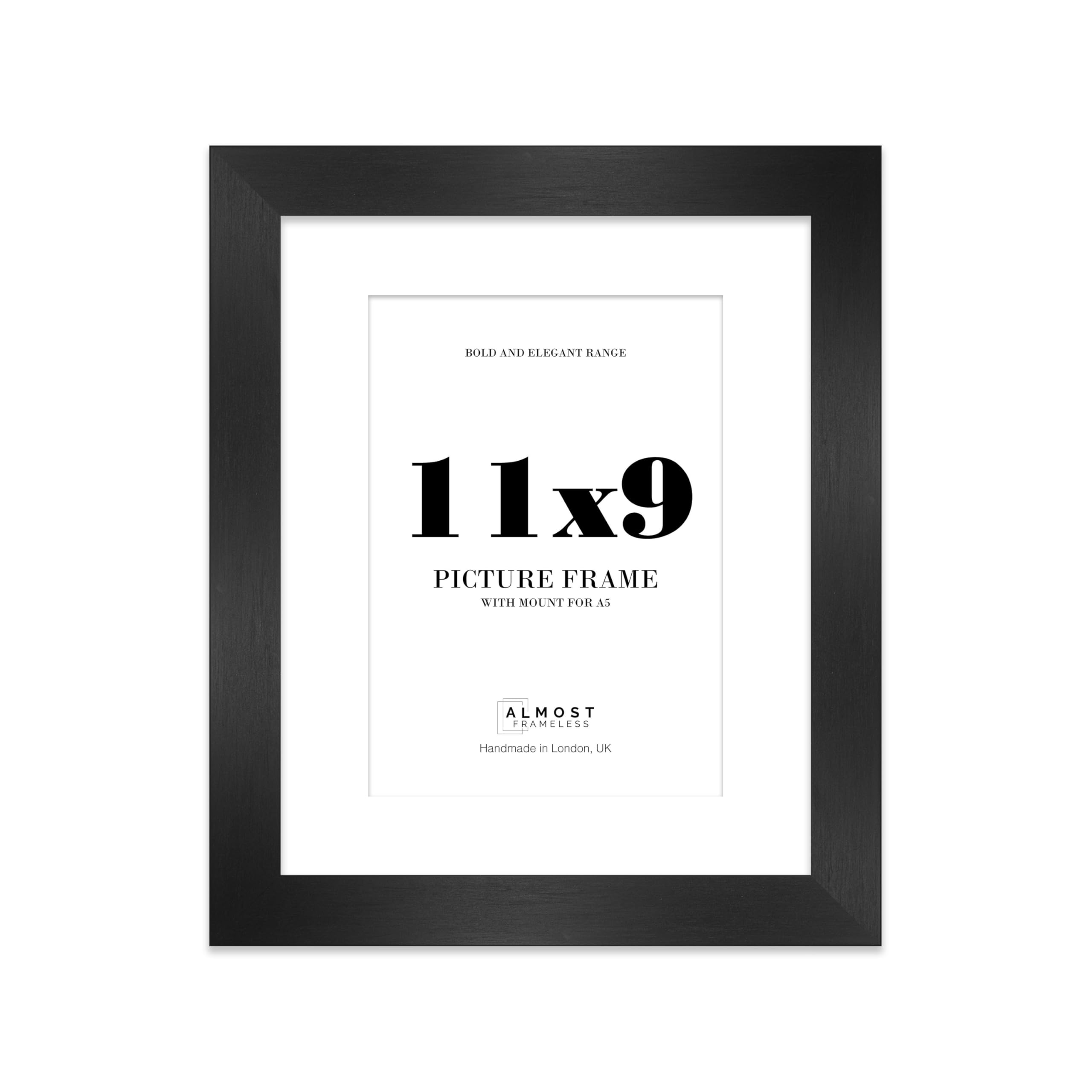 11x9 Black Frame With Mount for A5 Pictures 28mm Edge Portrait and Landscape Display with Wall Hooks and Kickstand, 1 Pack