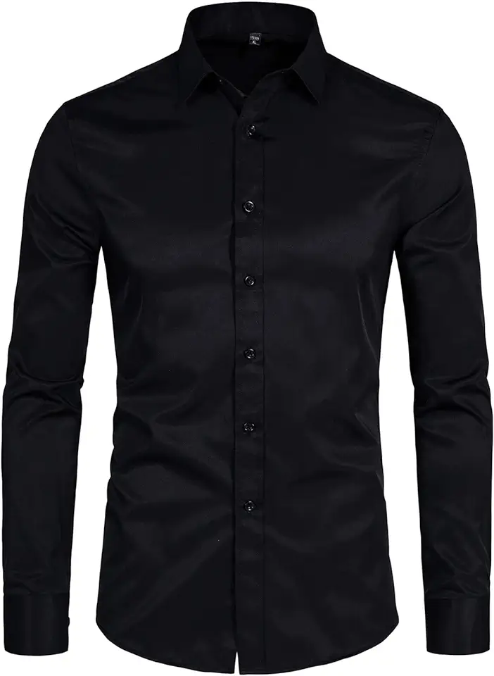 DELCARINO Men's Long Sleeve Button Up Shirts Solid Slim Fit Casual Business Formal Dress Shirt