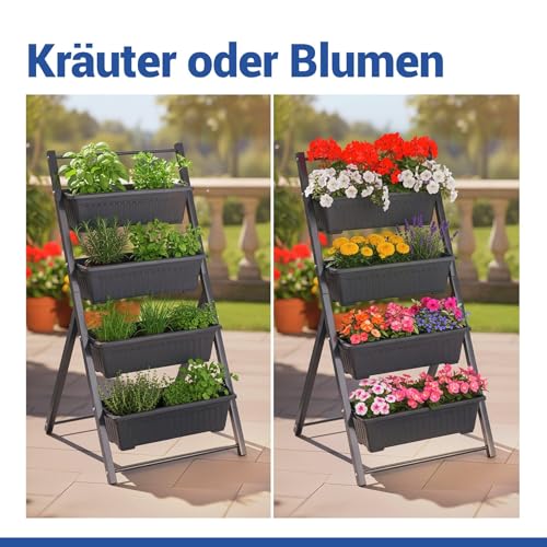 Maximex Vertikales Hochbeet 4 Etagen, Verstellbarer Neigungswinkel, 4 Pflanzkästen mit Drainagelöcher, 56,5 x 108 x 62 cm