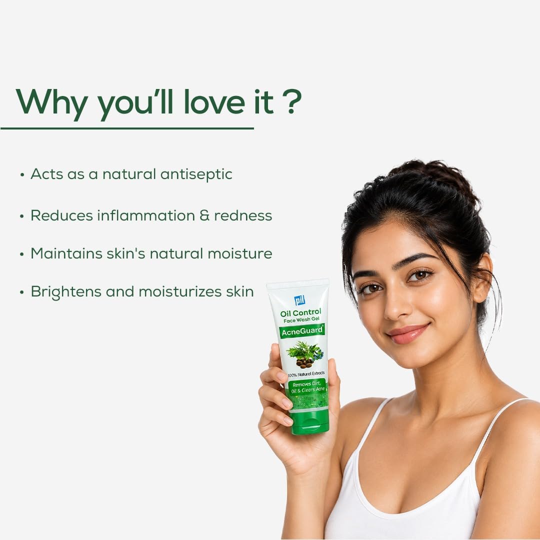 Pil Acneguard Face Wash Gel | Clears Acne, Pimples & Clogged Pores with Jojoba oil , Vitamin E & Tea Tree Oil | Perfect Blend Of Natural Ingredients | Deeply Cleanses, Gentle & Refreshing (50g Each, Pack of 4) 2