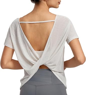 altiland Open Back Workout T Shirt for Woman, Ultra-Soft Quick Dry Athletic Tee Yoga Running Short Sleeve Tops