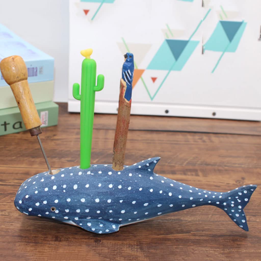 SXHRR Porte-Crayon en Forme de Baleine Conteneur de Stylo de Vie Marine Marine, Organisateur de boîte de Papeterie de Sculpture à la Main en Bois pour l'école à la Maison