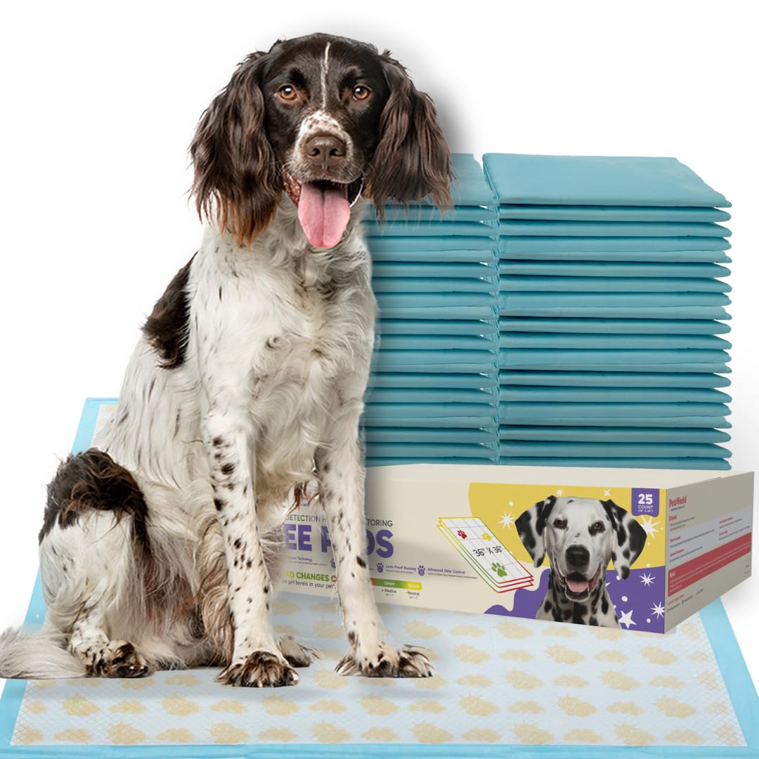 PETSWORLD Giant Dog Potty Pads, Odor-Eliminating, 36" x 36", Ultra Absorbent 5-Layer Leak-Proof Training Pads for Dogs & Cats (36x36 Health Indicating
