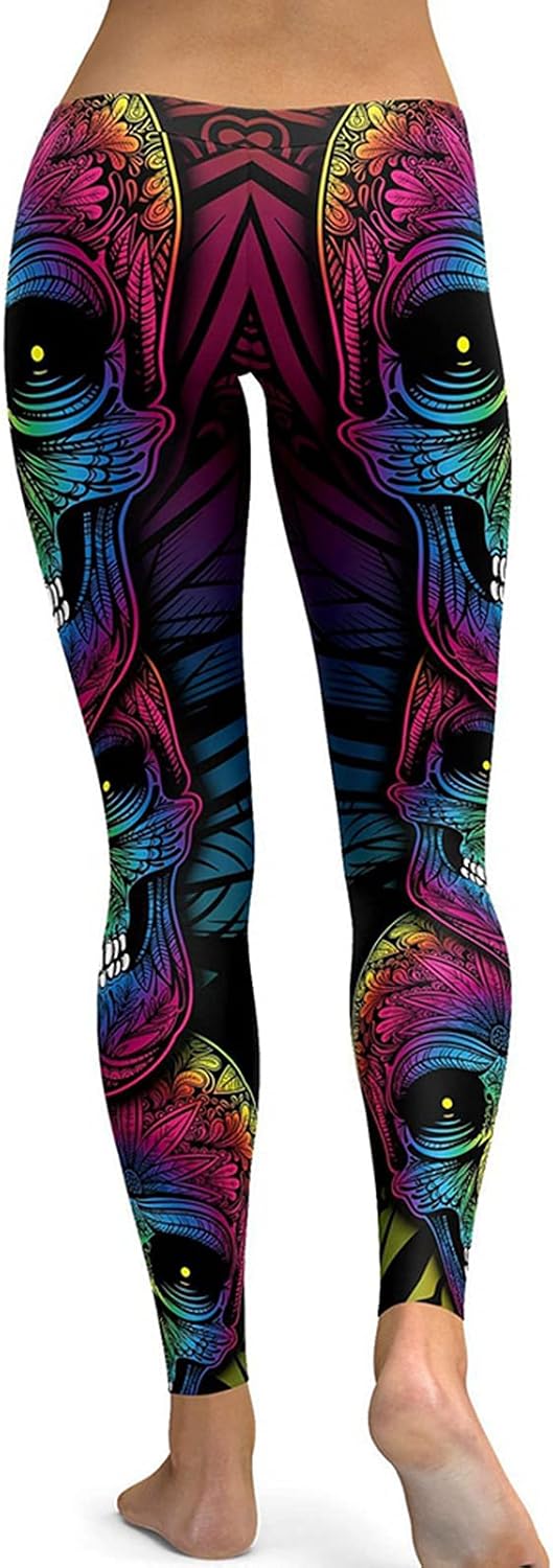 sissycos Women's Sugar Skull Leggings Rose Flower Printed Pants image 2
