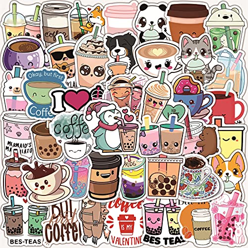 Milch Tee Kaffee Aufkleber für Laptop (100 PCS),Geschenk für Kinder Jugendliche Erwachsene Jungen,Kaffee Stickers Wasserdicht Vinyl Aufkleber für Scrapbook,Skateboard,Auto,Gepäck