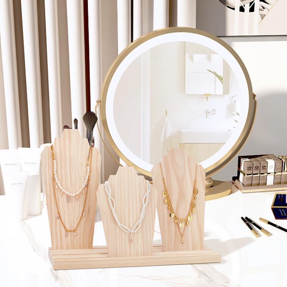 PH PandaHall Présentoirs à Colliers en Bois avec Support à 3 rangée et 3 Présentoirs Amovibles en Planches de Bois Présentoir à Bijoux Support de Rangement pour Colliers Bijoux Été Vente au Détail