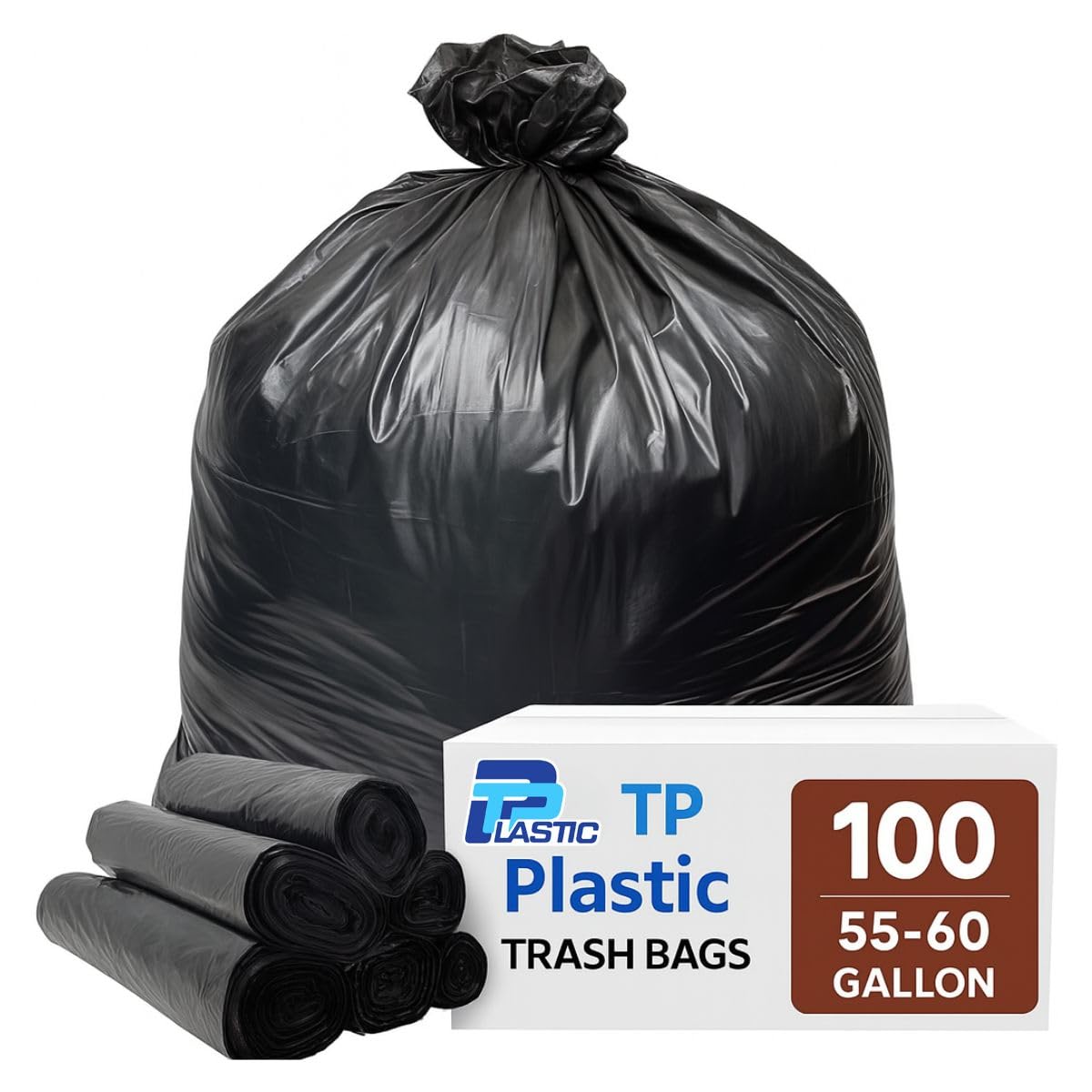 TP Plastic 40–45 Gallon Trash Bags 40 x 46 Inch – 1.5 Mil Heavy Duty Black Garbage Bags, 100 Count – Large Can Liners for Commercial, Contractor, and
