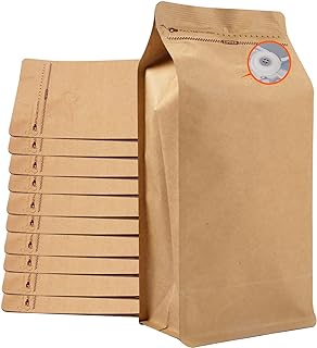 Coffee Bags with Valve (50 PCS,16oz/1lb) Kraft Paper High Barrier Aluminum Foil Flat Bottom Standing Coffee Beans Storage ...