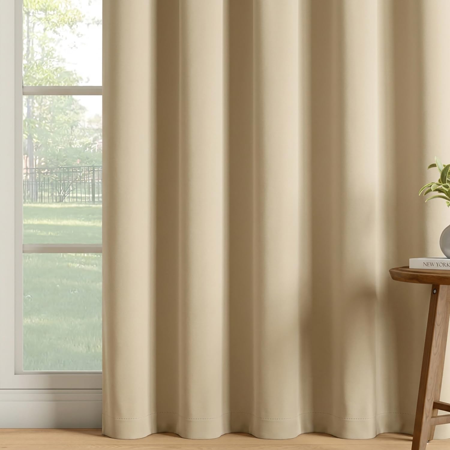 Wakefit Solid Blackout Window Curtains 5 Feet | Set of 2 | Upto 80% Room Darkening Faux Silk Drapes | Thermal Insulated & Noise Reducing Curtains for Living Room & Home Décor | Beige