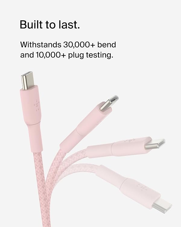 Belkin BoostCharge (2M/6.6ft) Braided USB-C to USB-C Cable for iPhone 17, iPhone 17 Pro, iPhone 17 Pro Max, Galaxy S25, S24, Note, Pixel 10 & 9, iPad Pro, Nintendo Switch 2 & More - Pink by Belkin - Image 4