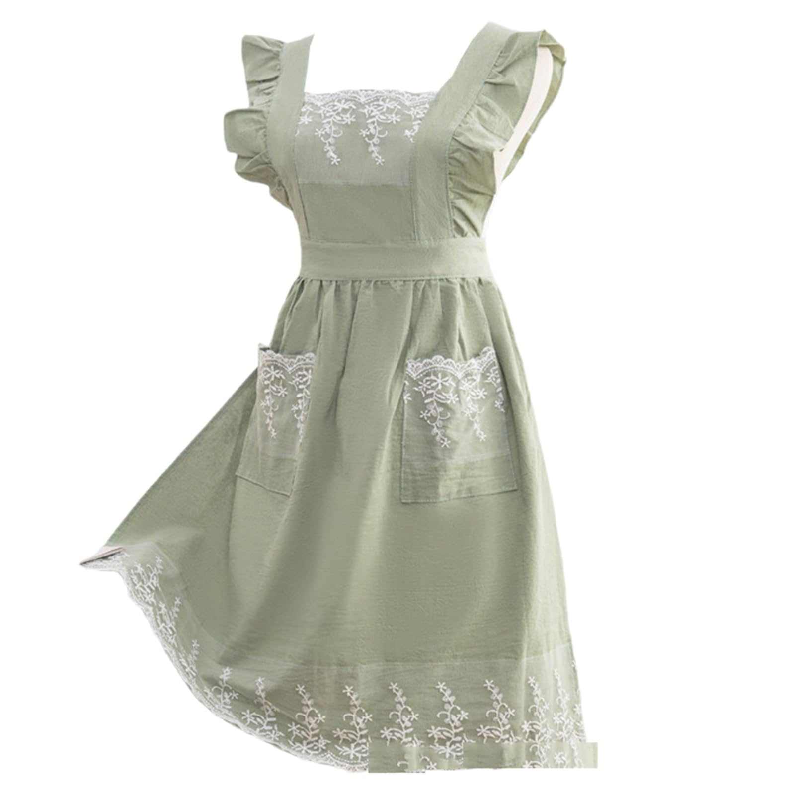 CBBEONRN Apron Women for Women with Pockets, Cross Back, Cotton Linen for Cooking Pottery Gardening Baking Vintage Apron Green a,One Size
