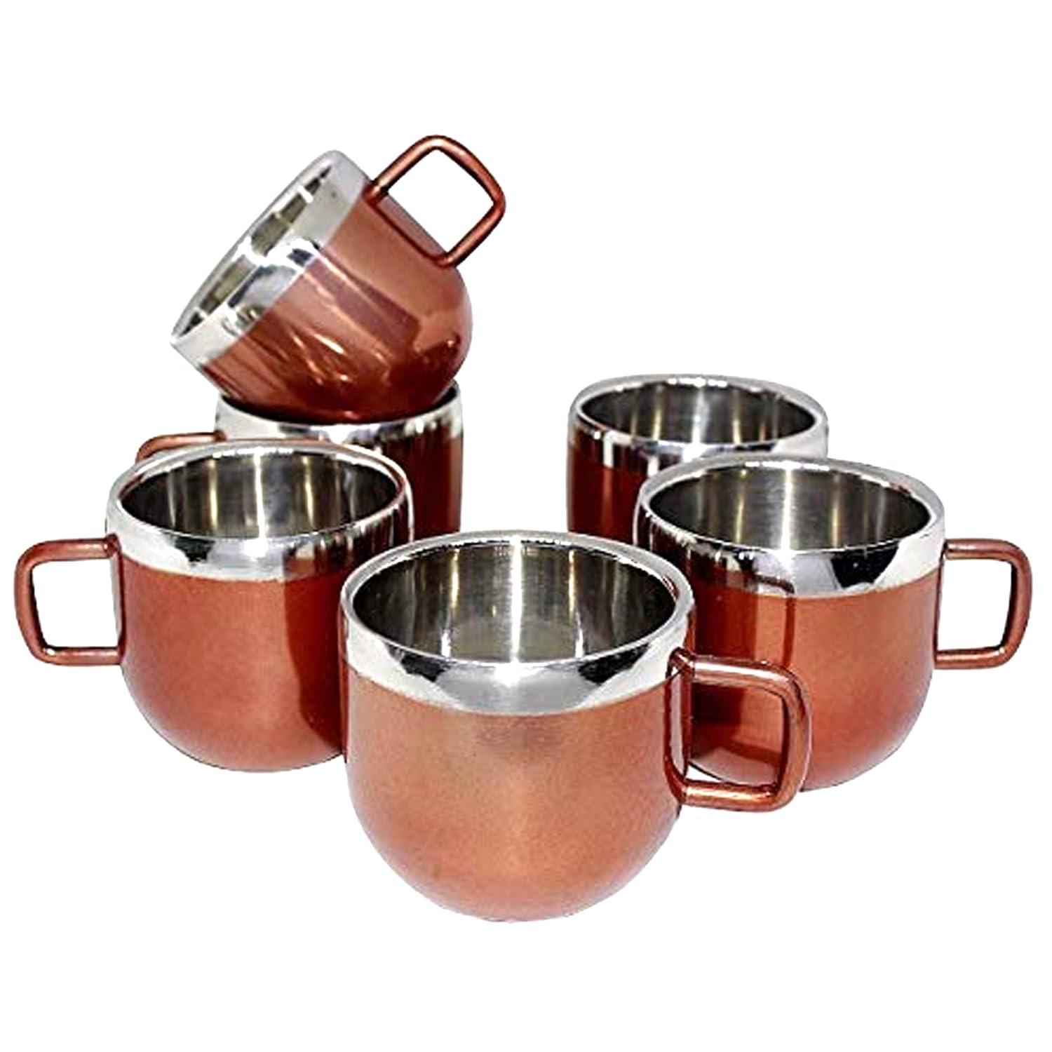 Dynore Stainless Steel Copper Color Apple Tea Cup Set of 6