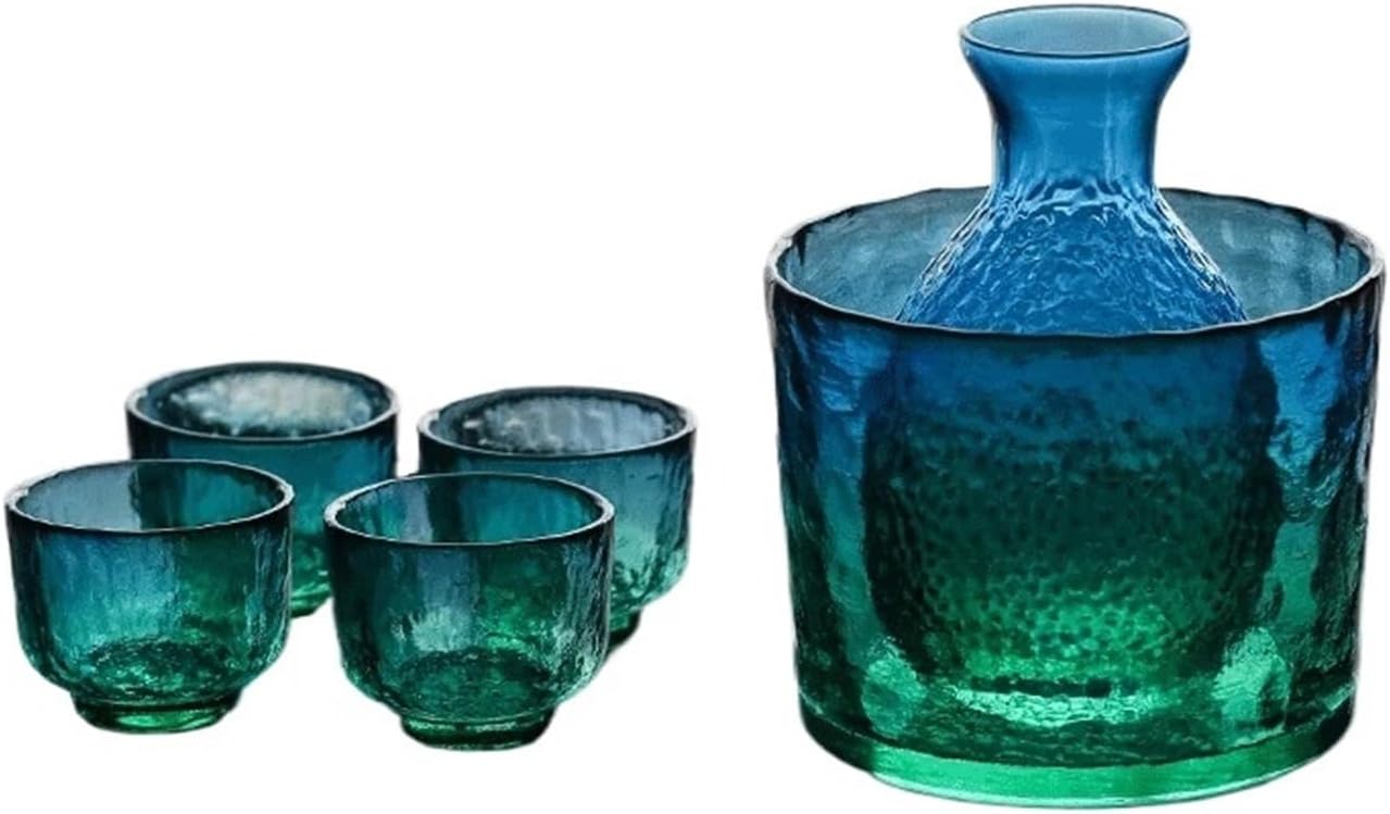 Japanese Sake Jug Set Peacock Wine Glasses Crystal Sake Pot Cup Set Flagon Liquor Dispenser