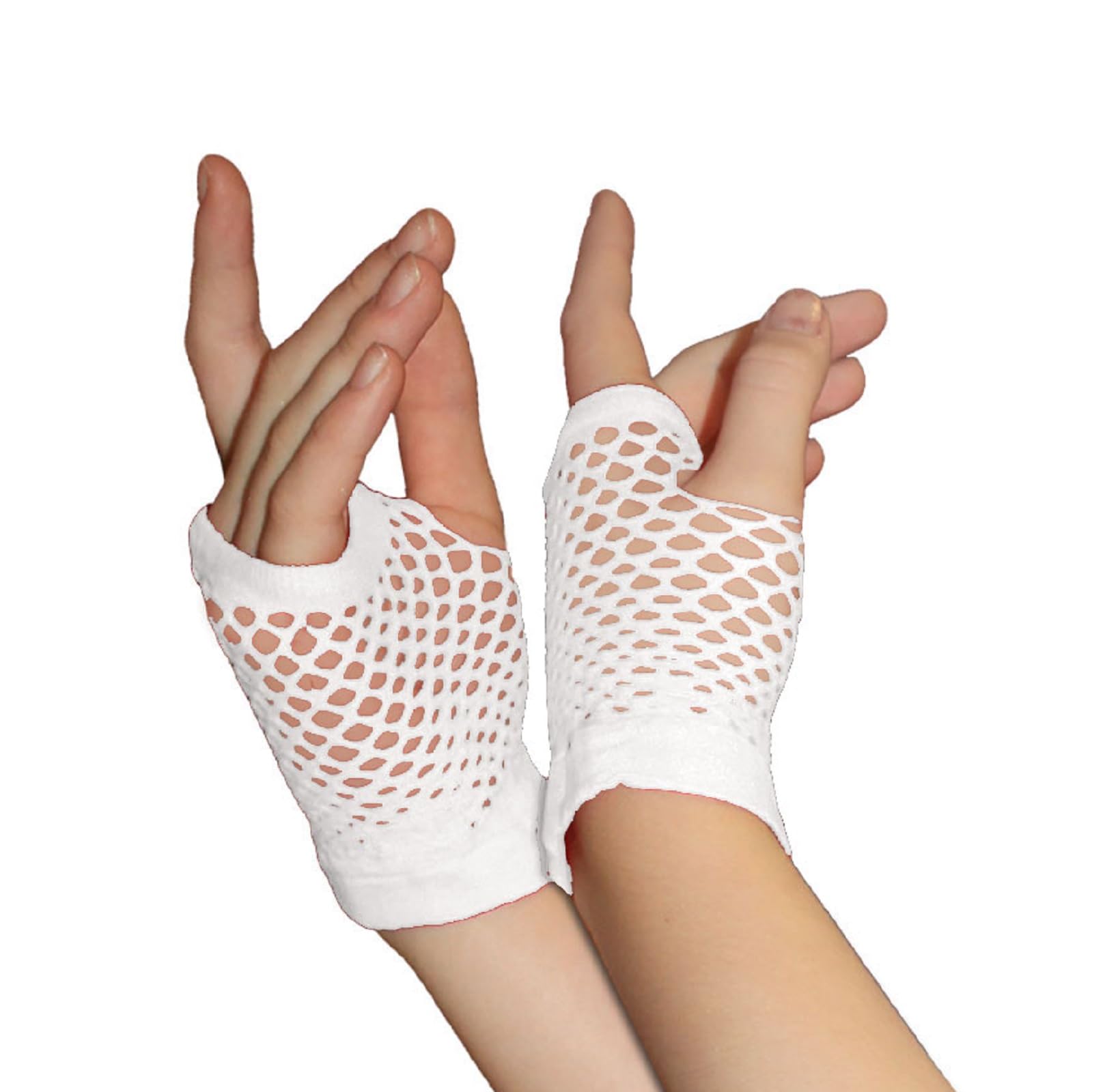 Crazy Chick Women's White Girls Short Fishnet Fingerless Gloves - Assorted Colours, Neon Fishnet Gloves For Party Fancy Dress