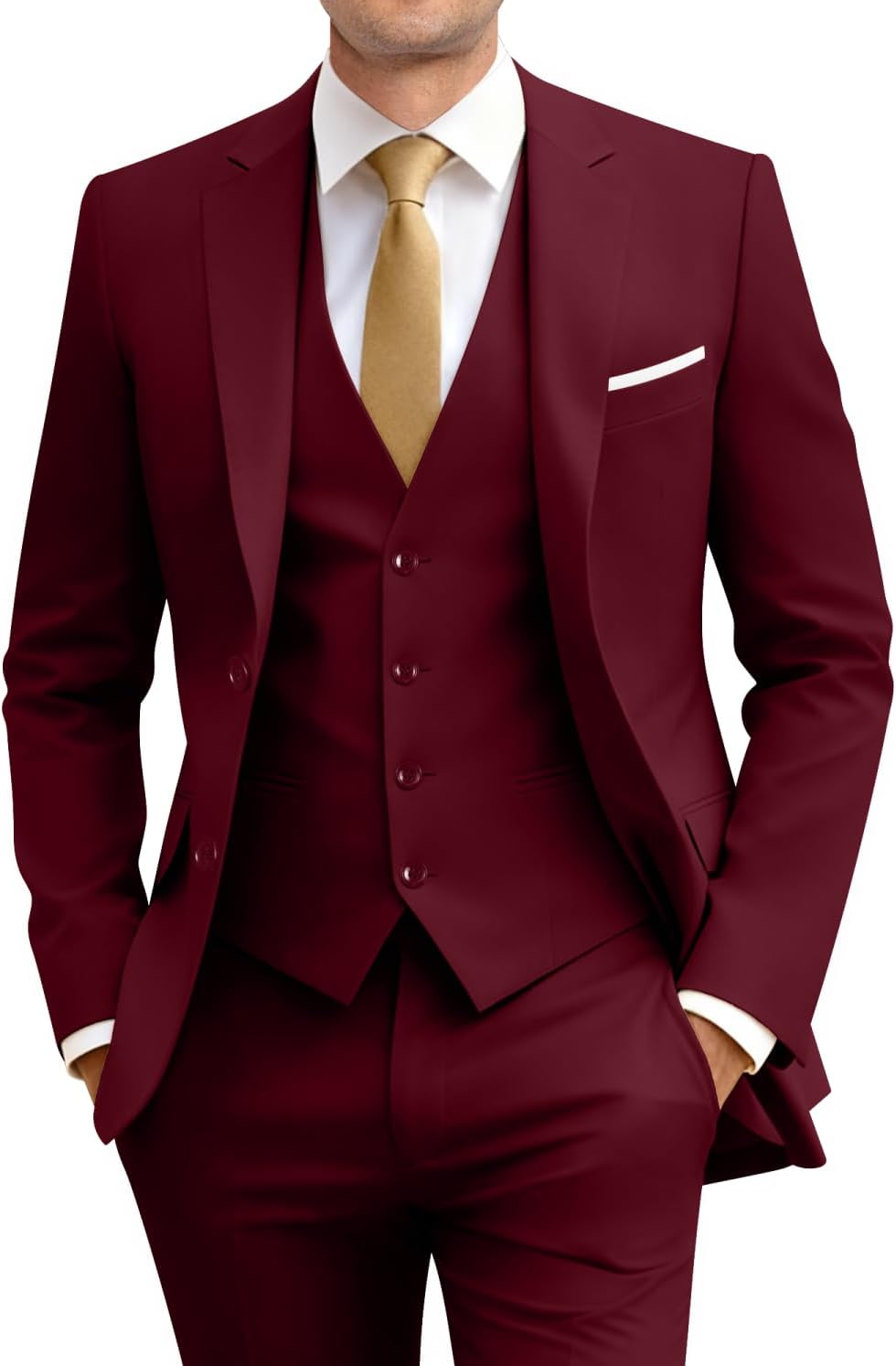 Men's Slim Fit 3 Piece Suit Two Button Business Wedding Dress Tux Suit Set Jacket V...