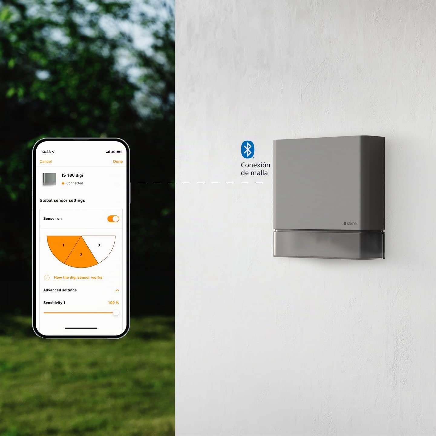 Steinel IS 180 Digi Sensor de movimiento, en color antracita, con detección de 180°, alcance de 8 metros y conexión Bluetooth Mesh inteligente a través de una aplicación