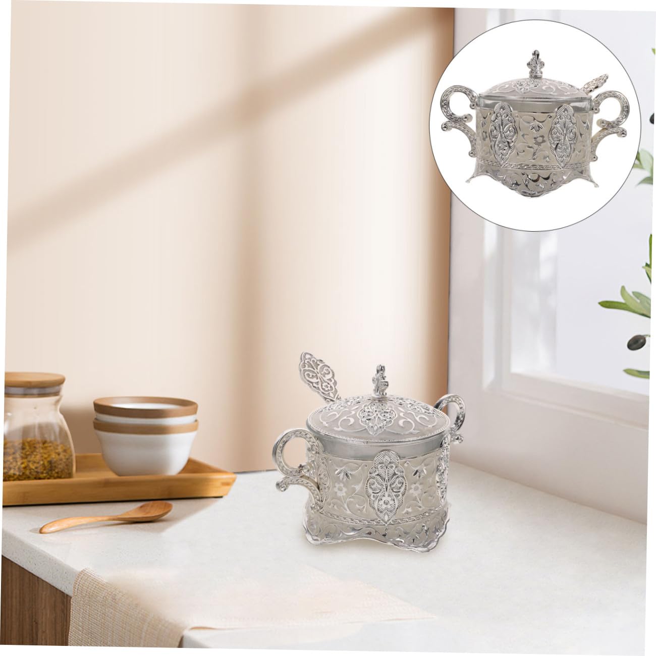 Set 1 Jarro Portacondimenti in Lega di Zinco Coperchio per Cucina e Feste, Design Classico Tradizionale