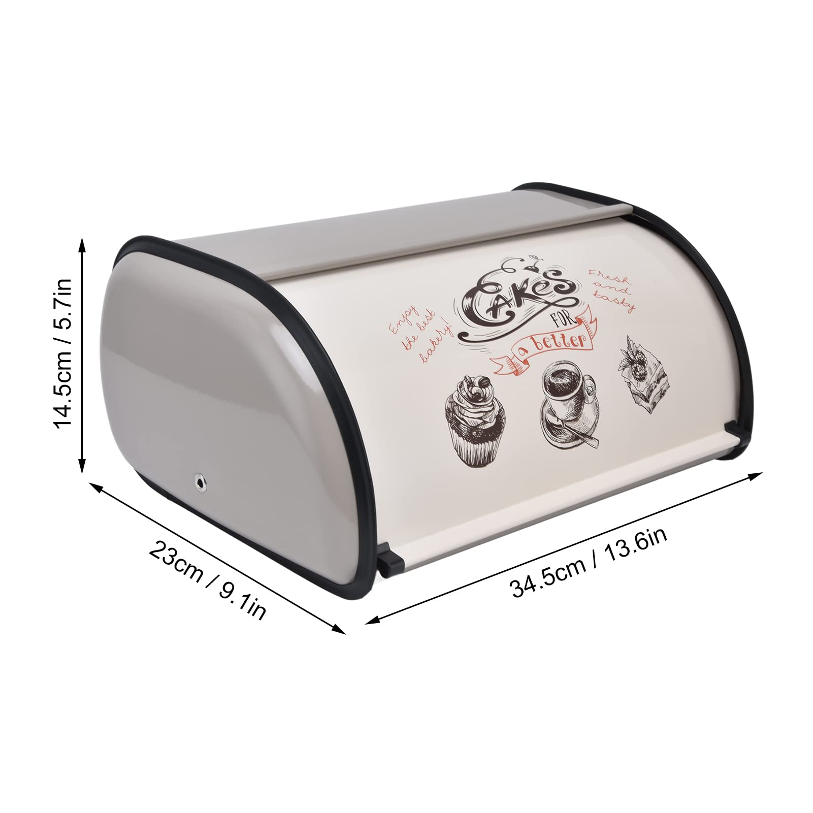 Brotkasten Metall, Grau, Brot Aufbewahrungsbox mit Roll-Deckel, Retro Brotbox für Brot Brötchen Kuchen, 34.5x23x14.5cm