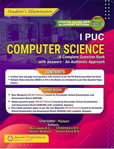 Jeevith 1st PUC - COMPUTER SCIENCE|Student's Illuminator - A Complete Question Bank With Answers - An Authentic Approach|Updated As Per New Blueprint Pattern - For 2023-24|