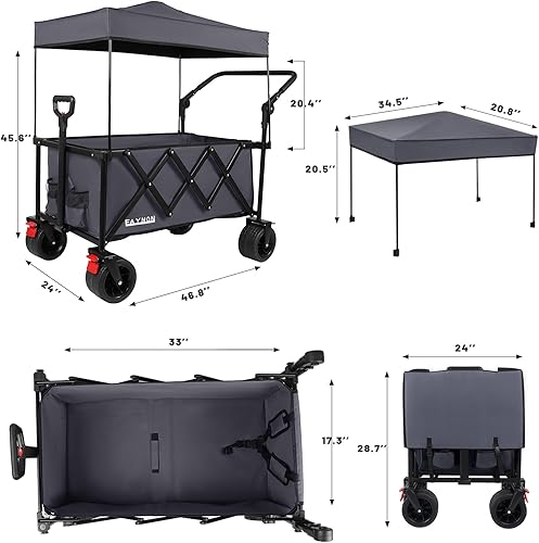 Miniatura 9 de Carro plegable plegable, carrito de playa, resistente con ruedas universales y mango ajustable, con peso de 200 libras, para campamento, compras,