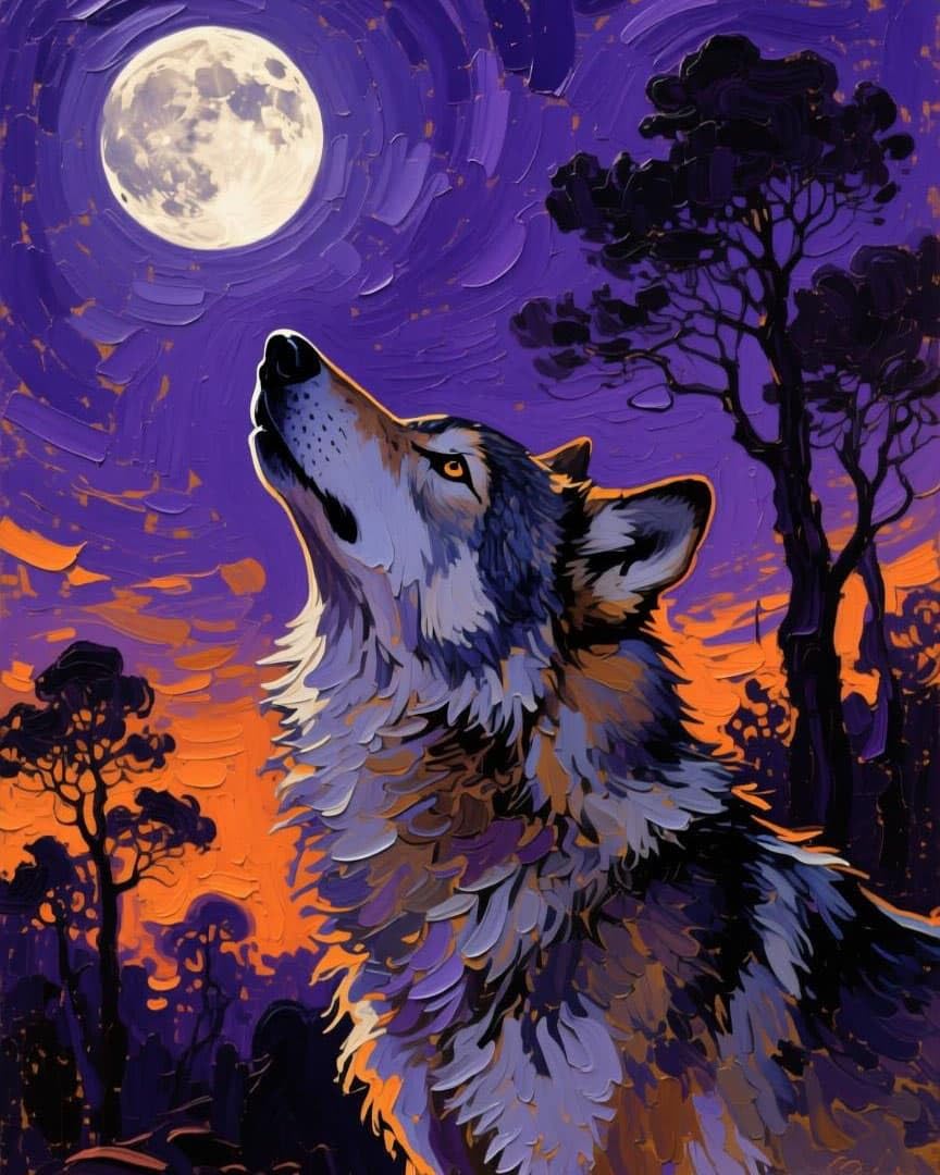 WallustrioaW Stamped Cross Stitch Kits for Adults,Wolves Under the Moonlight,11CT Cross-Stitch for Home Wall Decor DIY Embroidery Kit Needlework Crafts,40x50cm