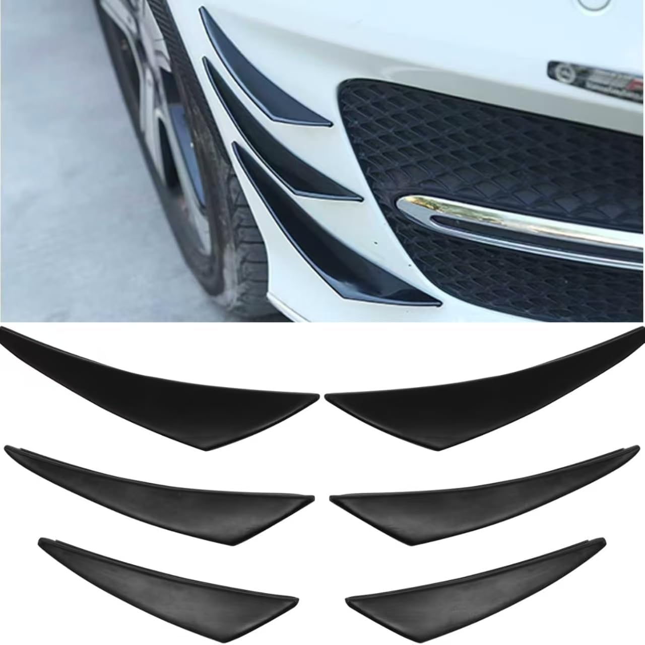6 PCS Car Spoiler Canards Kit for Renault Kwid 2015-2025, Exterior Soft Rubber Decorative Stickers, Front Bumper Lip Separator Body Protection Accessories
