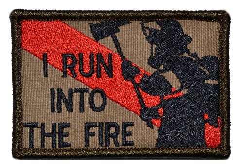 Firefighter/Run Into The Fire Thin Red Line 2x3 Patch - Multiple Colors - Coyote Brown