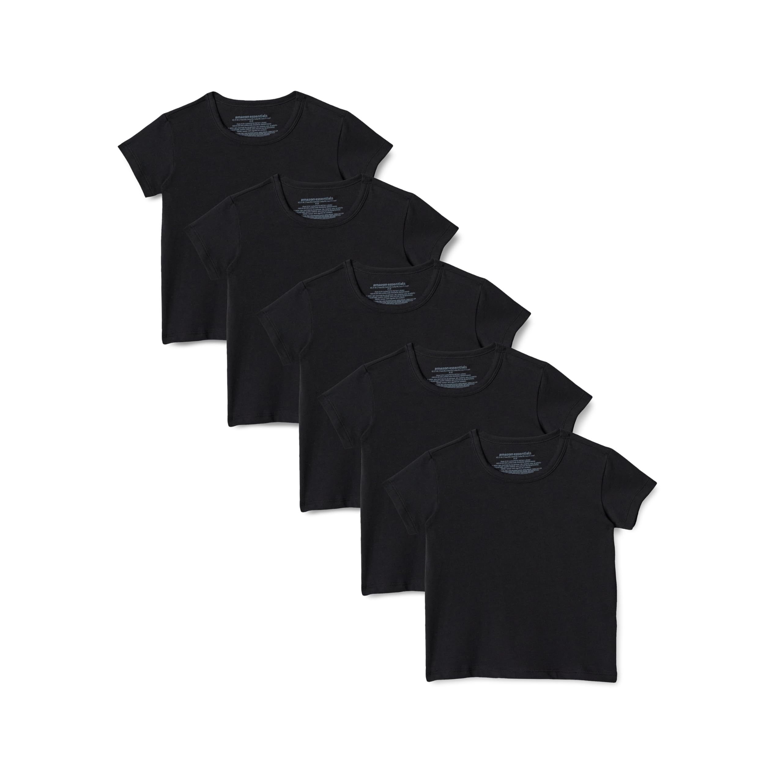 Amazon Essentials Boys' Cotton Jersey Crew Neck Undershirt, Pack of 5, Black, 3T