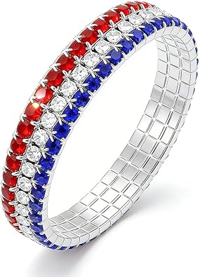 Dreuyet American Flag Rhinestone Bracelet Red White Blue Crystal Patriotic 4th of July Shiny Decorations USA Independence Day Jewelry