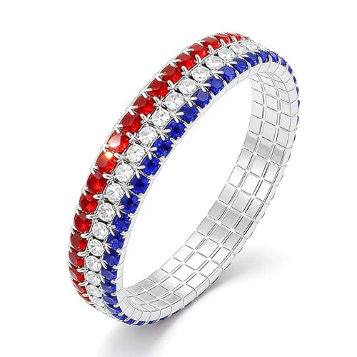 Dreuyet American Flag Rhinestone Bracelet Red White Blue Crystal Patriotic 4th of July Shiny Decorations USA Independence Day Jewelry (Wide)